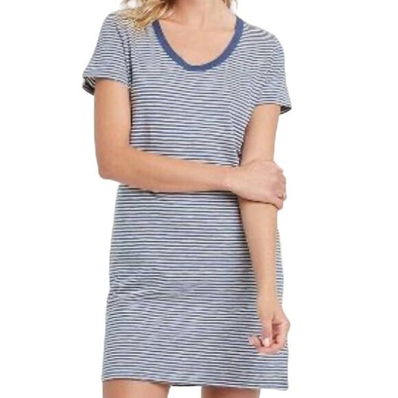 NEW Womens XS 0/2 Short Sleeve T-SHIRT Mini DRESS Universal Thread Blue Striped - Picture 1 of 6